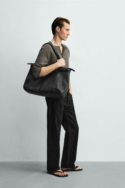BOLSO SHOPPER PIEL / Negro