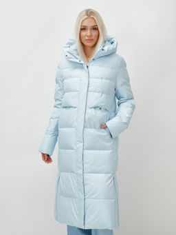 Пальто утепленное стеганное зимнее с капюшоном женское голубого цвета 9620Gl - Mtforce фото 15