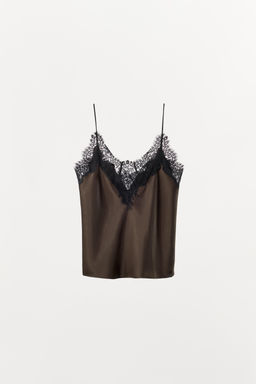 SATIN TOP WITH CONTRAST LACE