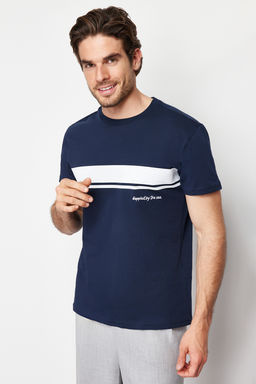 TRENDYOL MAN Tas Regular/Normal Bisiklet Yaka K?sa Kollu Cizgili Bask?l? %100 Pamuklu T-shirt TMNSS24TS00059 - Trendyolmilla фото 3