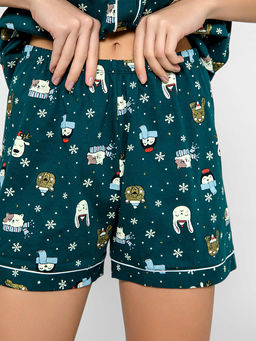 Комплект женский (джемпер, шорты) зеленый с принтом зверята - Mark formelle фото 5