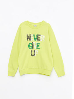 Bisiklet Yaka Bask?l? Uzun Kollu Erkek ?ocuk Sweatshirt