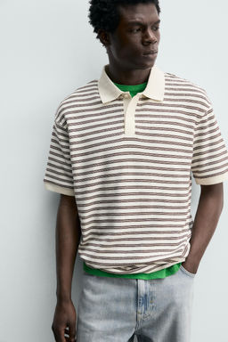 POLO REGULAR FIT JACQUARD RAYAS / Crudo / Marino - Zara фото 5