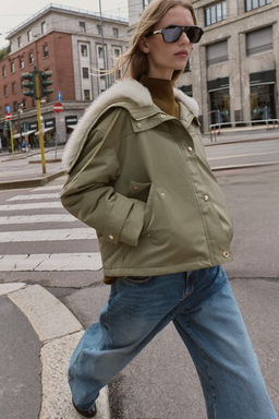 SHORT PARKA WITH FAUX FUR HOOD
