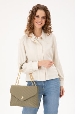 Женская сумка через плечо цвета хаки с цепочкой на ремне Неожиданная скидка в корзине