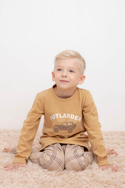 Crockid _ К 1600/темно-бежевый,текстильная клетка пижама дет  фото 5