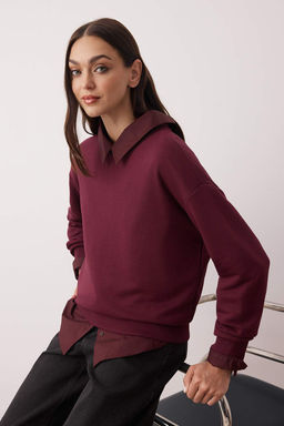 Murdum Kal?n Sardonsuz Oversize/Genis Kesim Bisiklet Yaka Orme Sweatshirt TWOAW26SW00028