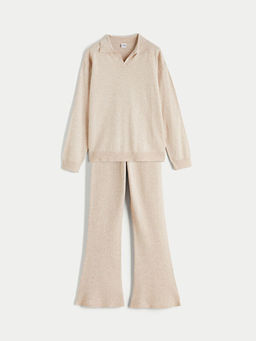 Polo Yaka K?z ?ocuk Triko Kazak ve Tayt