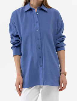 Koyu Mavi Oversize Uzun Kollu G_mlek