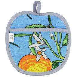 Прихватка с запахом 19х19см "Лимон, вид 4", форма "Яблоко", рогожка 171г/м2, хлопок 100%, наполнитель - ватин 280г/м2, на пластмассовом подвесе, "Домашняя мода" (Россия)