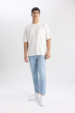 Oversize Genis Kal?p Bisiklet Yaka Basic Duz K?sa Kollu %100 Pamuk Ag?r Kumas Tisort - Defacto фото 5