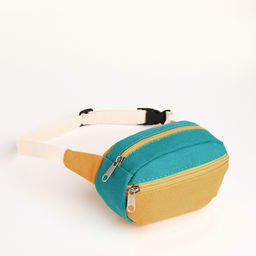 Сумка детская поясная на молнии, наружный карман, жёлтая, бирюзовая