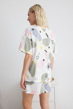 Trendyolmilla Cok Renkli %100 Pamuklu Eglence Desenli Sortlu Orme Pijama Tak?m? THMSS25PT00050  фото 6