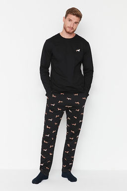 Siyah %100 Pamuk Regular Fit Hayvan Desenli _rme %100 Pamuk Pijama Tak_m_ TMNAW23PT00157