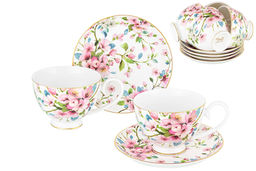 Чайн. наб. 12 пр. 300 мл Яблоневый цвет на белом на ножке, NEW BONE CHINA