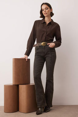 Kahverengi Yuksek Bel Dikis Detayl? Flare Jeans TWOAW26JE00282