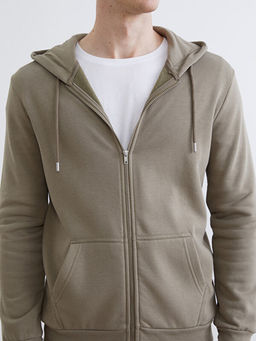 Kap??onlu Uzun Kollu Erkek Fermuarl? Sweatshirt