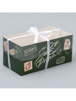 Цена за 5 шт. Коробка для капкейка, кондитерская упаковка, 2 ячейки, «23 февраля», 16×8×7.5 см