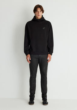 Kapusonlu Siyah Sweatshirt - Mavi фото 2