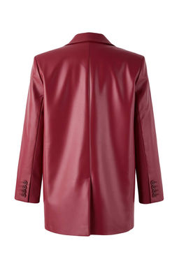 Koyu K?rm?z? Oversize Suni Deri Dokuma Blazer Ceket TWOSS23BC00049