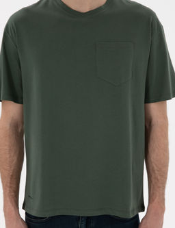 Koyu Ye_il Comfort Fit %100 Pamuk Bisiklet Yaka Basic Ti__rt