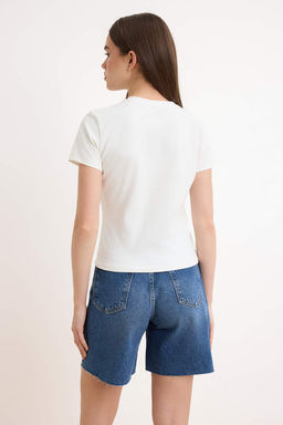 Siyah Fitted/Vucuda Oturan V Yaka K?sa Kollu Crop Pamuklu Esnek Orme T-Shirt TWOSS26TS00069 - Trendyolmilla фото 10