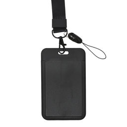 Цена за 2 шт. Бейдж-карман вертикальный пластиковый, внешний 110×68 мм, внутренний 85×54 мм, лента 80×2 см, чёрный.