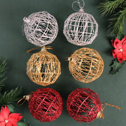 Елочное украшение Шар Ажурный 6 штук 6 см / SF2023-125 /уп 133/ зол. сер. кр. - ГалеонТрейд фото 2