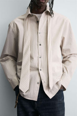 STRIPED SHIRT WITH CONTRAST TIE DETAIL