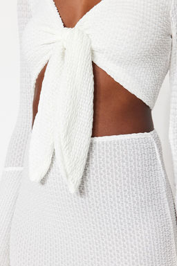 Plaj Giyim Beyaz Dokuma F?rf?rl? Bluz-Etek Tak?m TBESS23AU00040 - Trendyolmilla фото 5