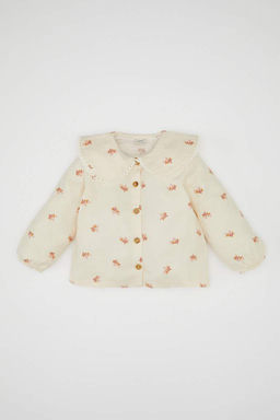 Саржевая рубашка с длинными рукавами и большим воротником на пуговицах для маленьких девочек