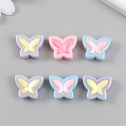 Бусина для творчества пластик, набор 6 шт., Бабочка, цветная с перламутром, 2?1.6 см, МИКС