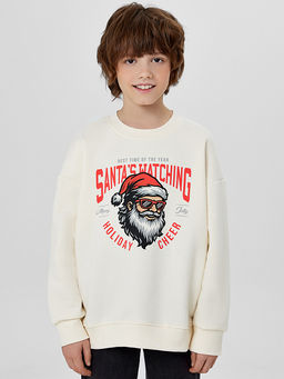 Свитшот для мальчиков молочный с надписью Santas watching