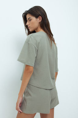 Pijama corto de dos piezas en tejido gofrado - H&m фото 4