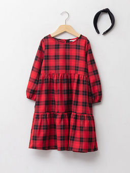 Bisiklet Yaka Ekose Uzun Kollu K?z ?ocuk Elbise ve Ta?