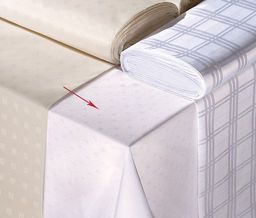 Скатерть арт. 3605/150/2, прямоугольная, 150 см х 250 см, ТЕФЛОНОВОЕ ПОКРЫТИЕ, цвет ЭКРЮ, низ подгибка и прошивка с укреплением на флизелин