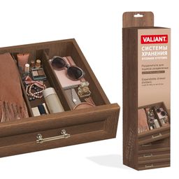 Разделители для ящиков раздвижные, набор 2 шт., 33x8.8 см, DRAWER ORGANIZER, коричневый, шт - Valiant фото 3
