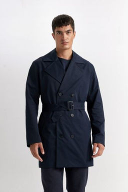 Slim Fit Dar Kesim Dugmeli Kemerli Trenckot