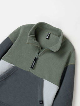 Олимпийка флисовая Колор блок Графит/Олива - Bungly фото 3