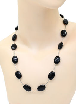 Цепочка с бусинами из агата черного овал 13*18мм, 53см