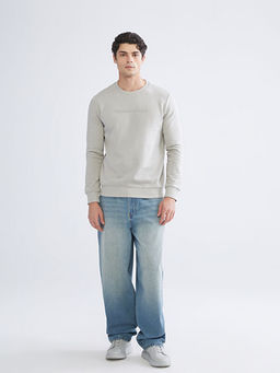 Bisiklet Yaka Bask?l? Erkek Sweatshirt