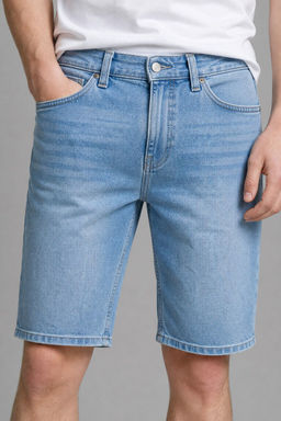 Regular Fit Pamuklu Jean Bermuda _ort - Defacto фото 5