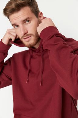Bordo Oversize/Genis Kesim Kapusonlu Ici Polar/S?cak Tutan Sweatshirt TMNAW23SW00195