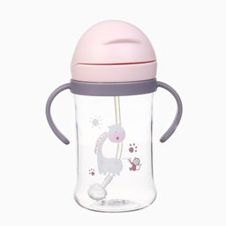 Поильник - непроливайка детский Крошка Я с силиконовой трубочкой и грузиком, от 9 мес., 350 мл., с ручками, розовый