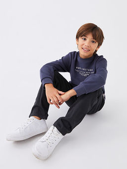 Bisiklet Yaka Bask?l? Uzun Kollu Erkek ?ocuk Sweatshirt