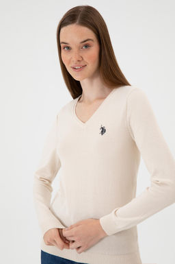 Kad_n Krem Melanj V Yaka Basic Kazak Sepette S_rpriz _ndirim - U.s. polo assn фото 2