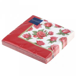 Салфетки бумажные "Bouquet" 33х33см, 3-х слойные, 20 штук в упаковке, 100% целлюлоза, "Скатерть с красными розами" (Россия)