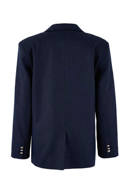 Lacivert Gumus Dugmeli Fitted/Vucuda Oturan Dokuma Astarl? Vatkal? Blazer Ceket TWOSS26BC00015