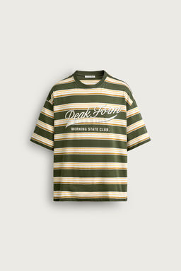 CAMISETA RELAXED FIT RAYAS TEXTO / Raya verde - Zara фото 6