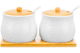 Набор 2 банок д/хранения 320 мл 19,5*10*9,5 см "Лоза" + 2 ложки + дер.крышк.на дер.подст